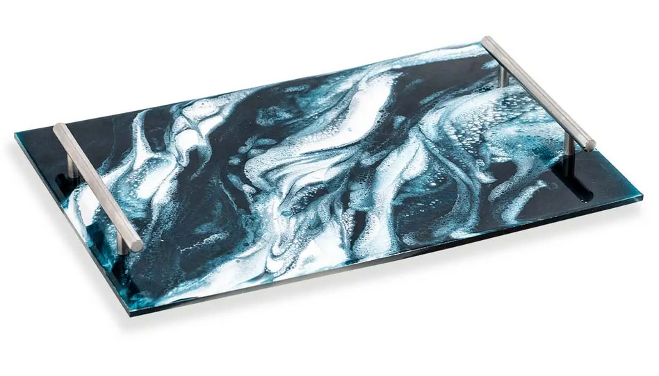 Resin Serving Tray - White | Gold | Navy