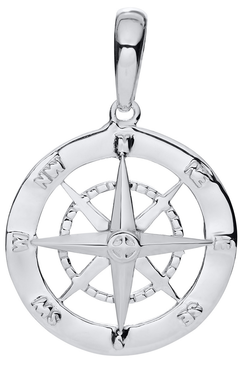 Compass Rose Sterling Silver Necklace - 14mm