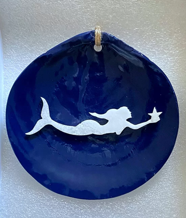Mermaid - Navy Blue - Scallop Shell Ornament