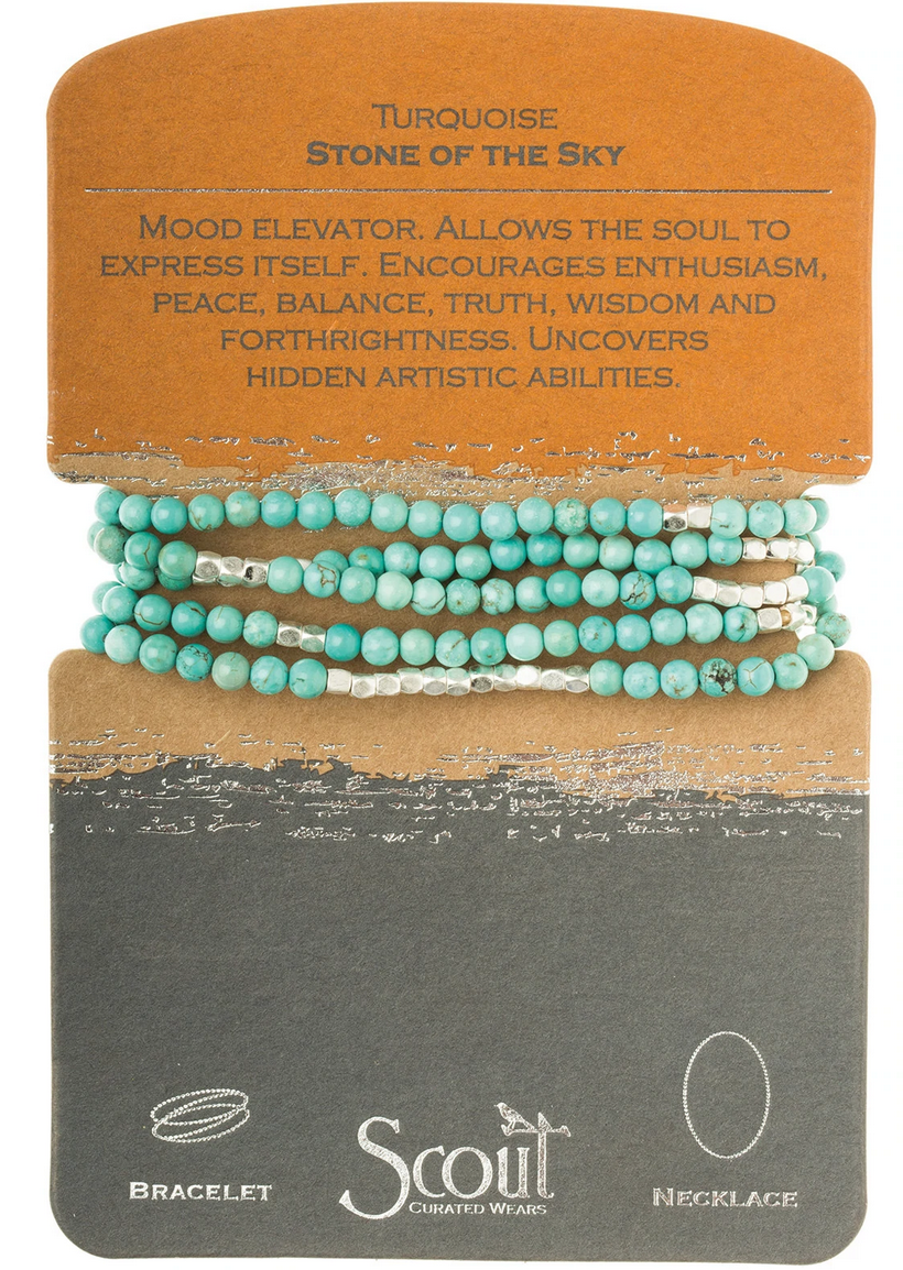 Turquoise & Silver - Wrap Bracelet - Necklace - 34"
