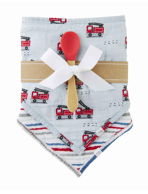 Bib & Spoon Set - Firetrucks