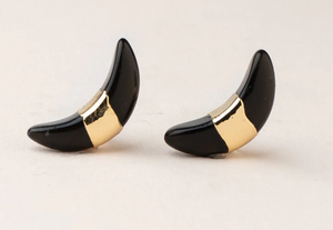 Crescent Moon Stud - Black Spinel & Gold