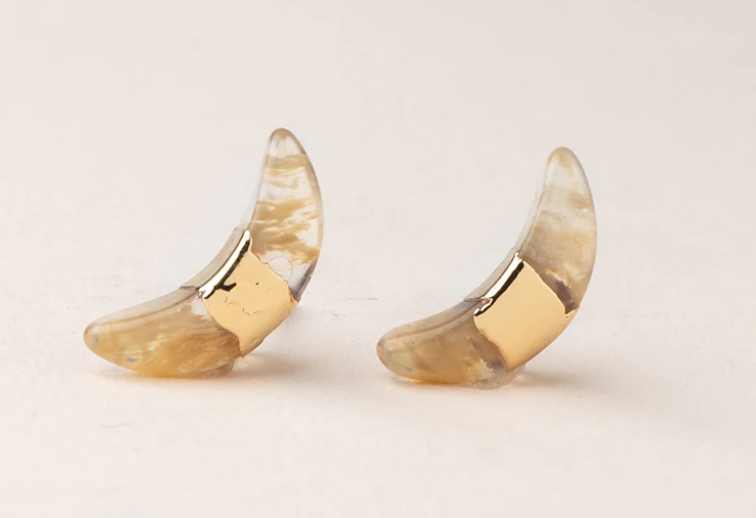Crescent Moon Stud - Citrine & Gold