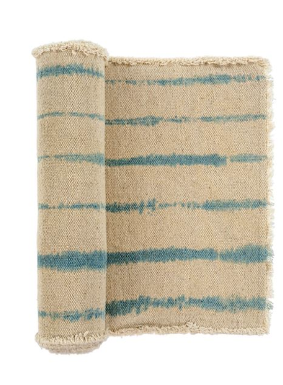 Shibori Stonewash Runner With Aqua Stripes