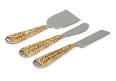 Rattan & Matt Steel Cheese Tools - 3 piece set