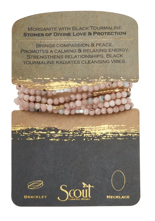 Morganite & Tourmaline Wrap Bracelet/Necklace