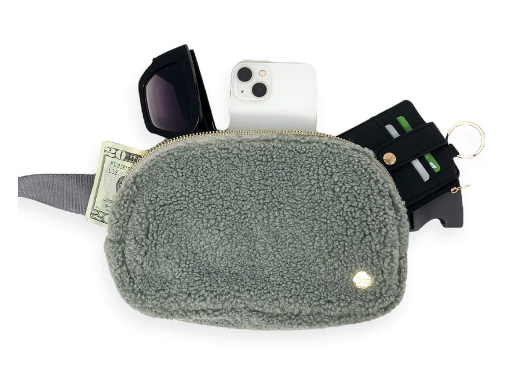 Cozy Grey Sherpa Belt Bag