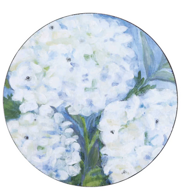 Round Coasters - Set of 4 White Hydrangeas
