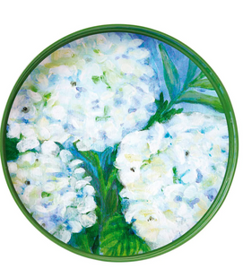 15" Round Tray - White Hydrangea