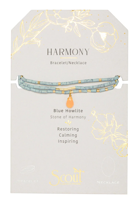 Teardrop Stone Wrap Blue Howlite Sunstone Gold - Stone of Harmony