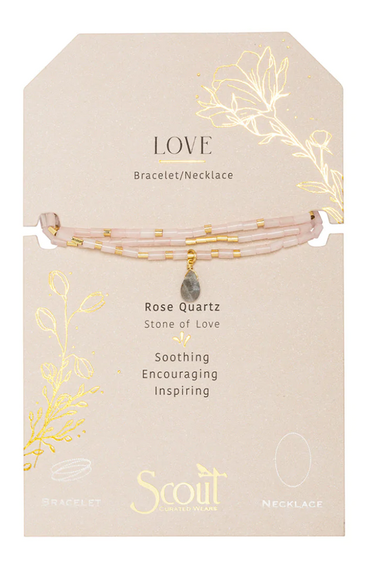 Teardrop Stone Wrap Rose Quartz Labradorite Gold - Stone of Love