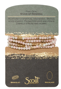 Pink Opal - Stone of Renewal - Wrap Bracelet/Necklace - 20"