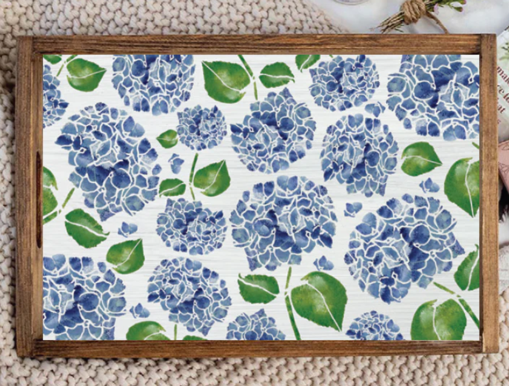 Scattered Hydrangeas Wooden Serving Tray