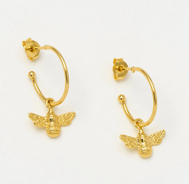 Bee Drop Hoop Earrings - Gold