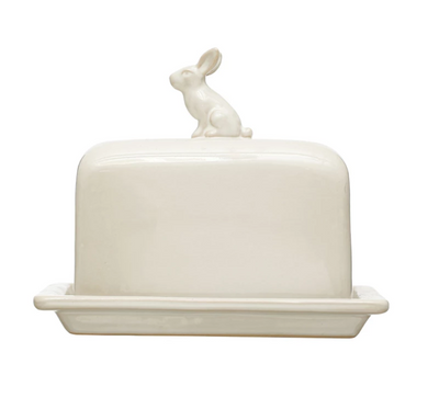Butter Dish With Rabbit Finial