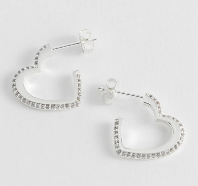 Open Heart Hoop Earrings - Silver