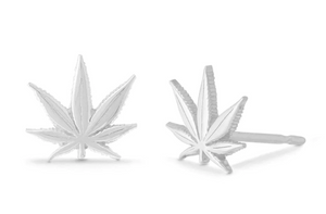 Marijuana Leaf Sterling Silver Earrings