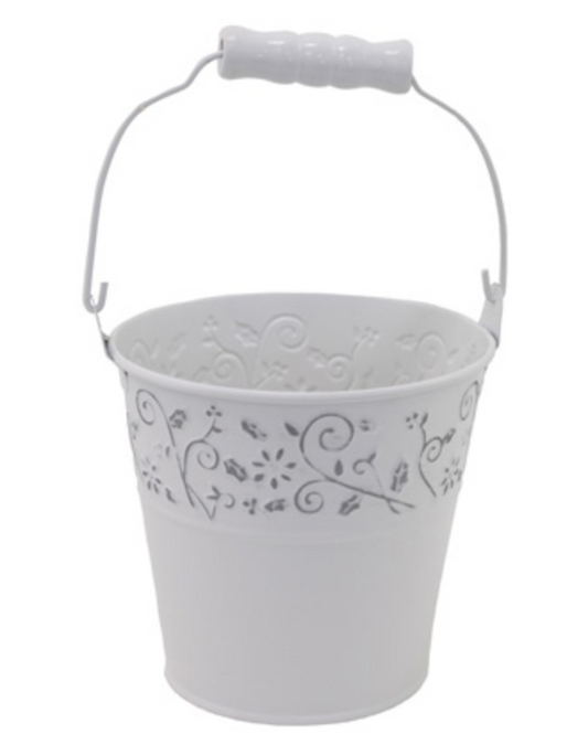 Floral Accent Bucket - White